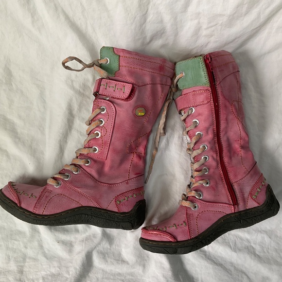 TMA Eyes Pink Leather Green Trim Lace Up Boots (EU size 37) - Picture 4 of 10
